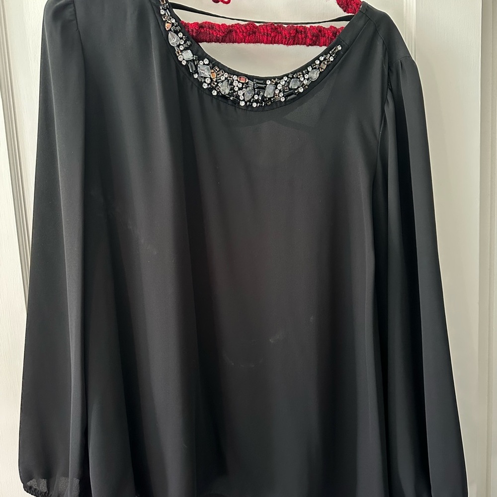 Maurices Black Blouse with Embellished Neckline